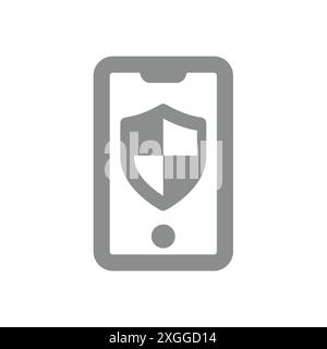Smartphone and shield vector icon. Secured and safe phone symbol. Stock Vector