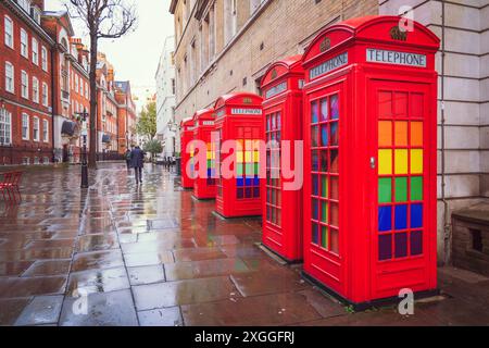 Row of phone booths in Covent garden, London, UK Stock Photo