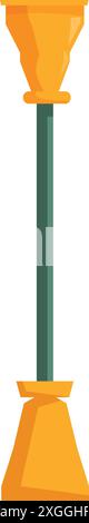 Tall outdoor street lamp standing upright with a green pole and yellow top and bottom Stock Vector