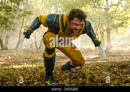 Deadpool & Wolverine (2024) directed by Shawn Levy and starring Hugh Jackman as Wolverine and Ryan Reynold as the irresponsible hero Deadpool, will he change the history of the MCU with Wolverine!? Publicity photograph ***EDITORIAL USE ONLY***. Credit: BFA / Jay Maidment / Walt Disney Studios Stock Photo