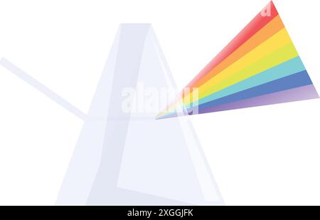 Triangular prism refracting light beam creating rainbow spectrum illustrating concept of optics and physics Stock Vector
