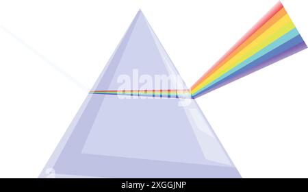 Light beam dispersing into visible color spectrum while passing through triangular prism Stock Vector