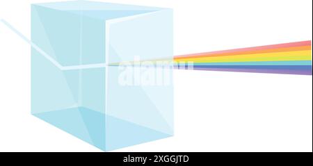 Illustration of a light beam passing through triangular prism creating a colorful rainbow spectrum Stock Vector