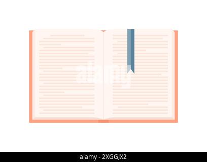 Open book with orange cover and blue bookmark, isolated on white background. Flat vector illustration Stock Vector