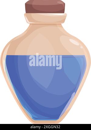 Glass flask is containing a blue potion, ready for a magic spell Stock Vector
