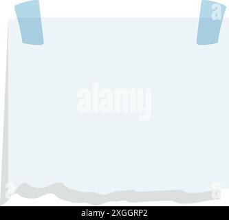 Blank white note paper with torn edges is hanging on blue tape, providing space for your message Stock Vector