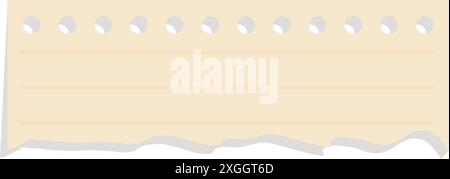 Blank piece of lined notebook paper with holes is ripped from the bottom Stock Vector