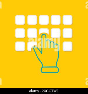 Hand typing on a computer keyboard, top view, daily routine. Enter the password on the keyboard icon. Finger over keyboard Stock Vector