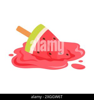 Dropped ice cream on stick in shape of watermelon triangle slice vector illustration Stock Vector