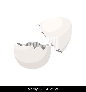 Two halves of eggshell when opening white egg, empty fragile shell vector illustration Stock Vector