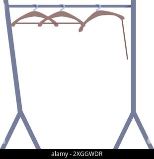 Metal clothes rail with empty wooden hangers, representing fashion, retail, and shopping Stock Vector