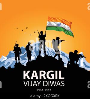 happy kargil vijay diwas. vector illustration of Indian army with flag. abstract vector illustration design Stock Vector