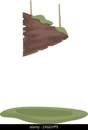 Piece of ground is falling, revealing the earth layers below and creating a sinkhole Stock Vector