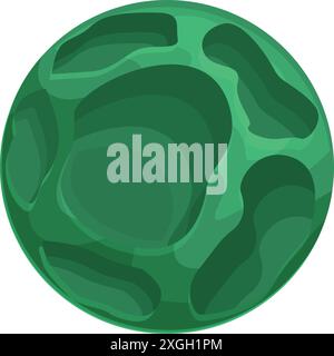 Green planet rotating in open space with craters, celestial body, astronomy, and space exploration Stock Vector