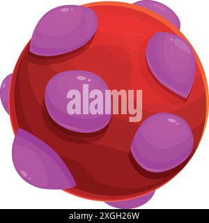 Cartoon red planet with purple craters from asteroid impact floating in open space Stock Vector