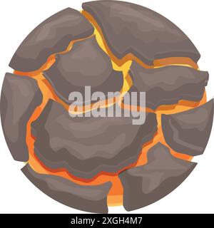 Illustration of a hot lava planet with molten surface showing cracks Stock Vector