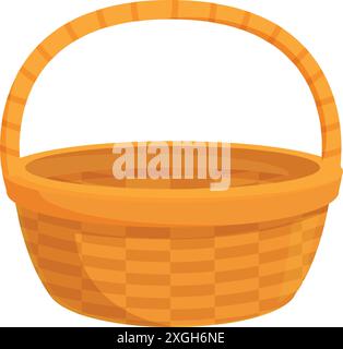 Empty wicker basket standing with handle up, traditional container for storage or carrying Stock Vector
