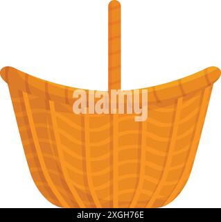 Empty wicker basket standing with raised handle, isolated on white background Stock Vector