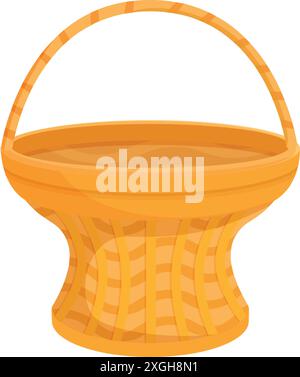 Empty wicker basket standing with woven handle, traditional container for harvesting or carrying Stock Vector
