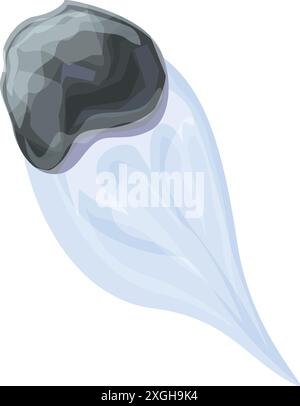 Gray meteorite falling down with blue trail on white background Stock Vector