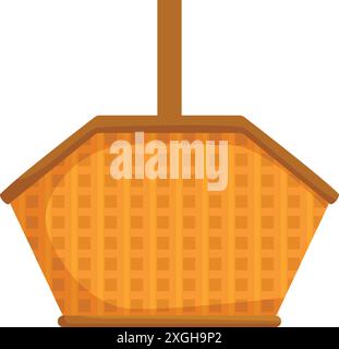 Empty wicker picnic basket standing up with its handle, ready for a picnic or grocery shopping Stock Vector