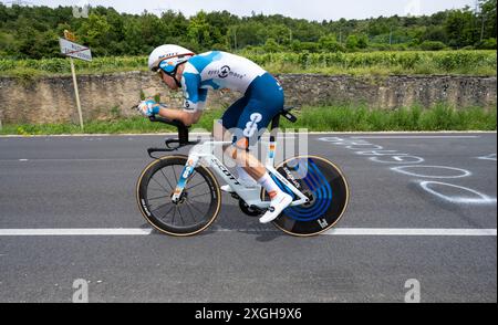 Bram Welten, Team dsm-firmenich PostNL, 2024 Tour de france stage 7 timetrial from Nuits-Saint-Georges to Gevrey-Chambertin, Burgundy, France. Stock Photo