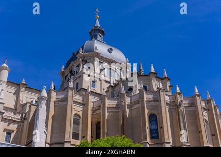 Almudena Cathedral - A sunny Autumn day view of the square cupola of Almudena Cathedral, Madrid, Spain Stock Photo