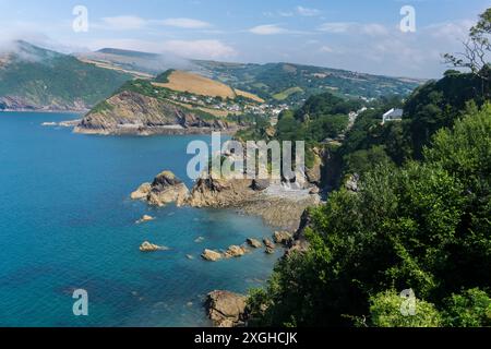 The view from the cliffs out to Combe Martin Bay, Ilfracombe, North Devon Stock Photo