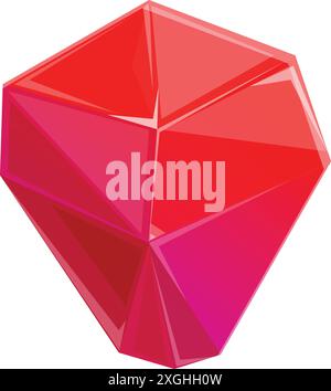 Red crystal gemstone is sparkling, with light reflecting off its multiple surfaces Stock Vector