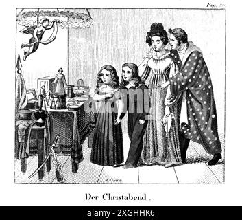 Christmas, Christmas presents, Christmas Eve, copper engraving, circa 1840, ADDITIONAL-RIGHTS-CLEARANCE-INFO-NOT-AVAILABLE Stock Photo