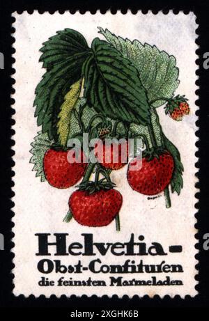 advertising, food, jam, Helvetia fruit preserves, Helvetia tinning factory, Gross-Gerau, poster stamp, ADDITIONAL-RIGHTS-CLEARANCE-INFO-NOT-AVAILABLE Stock Photo