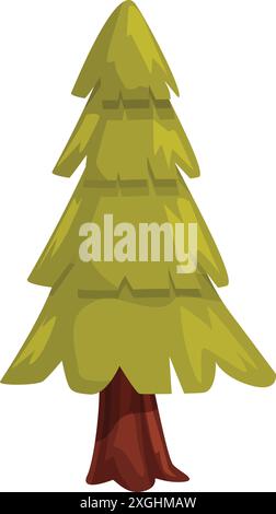 Stylized pine tree with a thick trunk and lush green needles, evoking feelings of tranquility and the beauty of nature Stock Vector