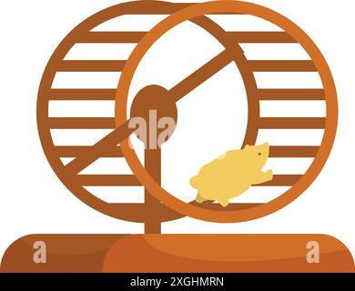 Hamster running in a hamster wheel on white background Stock Vector