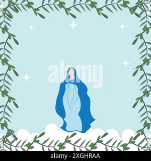 Holy Blessed Virgin Mary or Mother of God. Assumption of Mary. Vector illustration for Christian and Catholic communities. Stock Vector