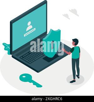 Security on, Cyber security concept. Lock symbol from lines and triangles, point connecting network on blue background. Illustration vector Stock Vector