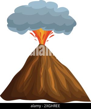 Cartoon illustration of a volcano erupting with molten lava and smoke Stock Vector