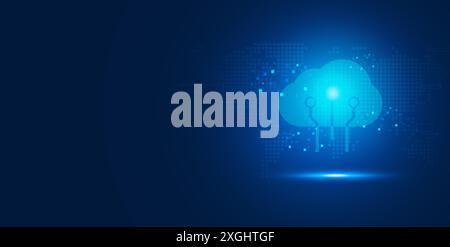Futuristic blue cloud and Security abstract technology background, Artificial intelligence digital transformation and Business connection internet net Stock Photo
