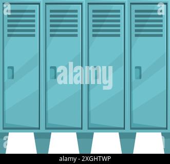 Four blue metal lockers standing in a row in a changing room Stock Vector
