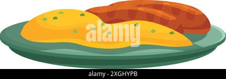 Delicious grilled sausage lying on plate near appetizing mashed potatoes, traditional recipe Stock Vector