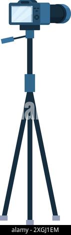 Modern digital camera is securely mounted on a sturdy tripod, ready to capture high quality footage for a vlog Stock Vector