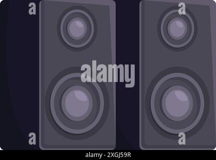 Two gray speakers are standing side by side, playing loud music Stock Vector