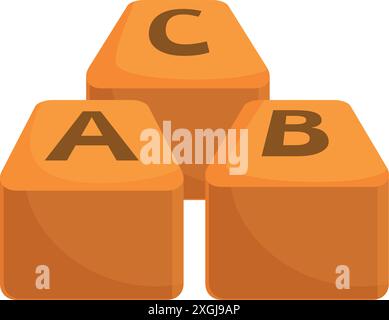 Three orange keyboard keys forming ascending steps with the letters a, b, and c Stock Vector