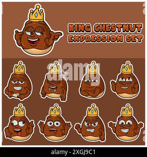Chestnut Expression set. Mascot cartoon character for flavor, strain, label and packaging product. Vector Illustration. Stock Vector