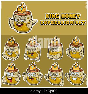 Honey Expression set. Mascot cartoon character for flavor, strain, label and packaging product. Vector Illustration. Stock Vector