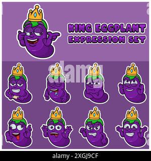 Eggplant Expression set. Mascot cartoon character for flavor, strain, label and packaging product. Vector Illustration. Stock Vector