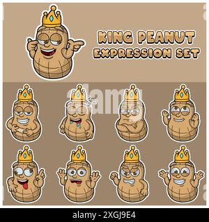 Peanut Expression set. Mascot cartoon character for flavor, strain, label and packaging product. Vector Illustration. Stock Vector