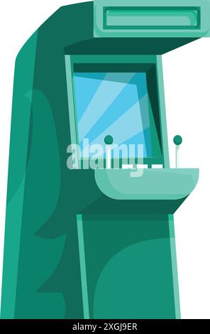 Tall green arcade game machine with joysticks and buttons, inviting players to test their skills and have fun Stock Vector