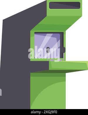 Green arcade game machine with joysticks and screen standing ready for gaming Stock Vector