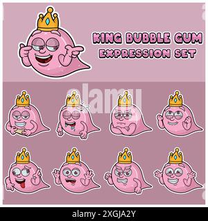 Bubble Gum Expression set. Mascot cartoon character for flavor, strain, label and packaging product. Vector Illustration. Stock Vector