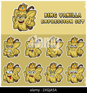 Cartoon Mascot Of  Vanilla Character with king and expression set. Vector Illustration Stock Vector